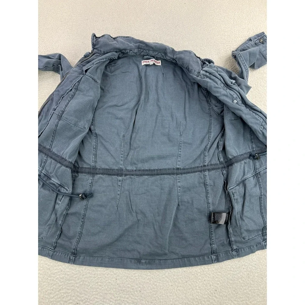 Free People Jacket Womens Small Blue Cotton Twill Military Full Zip Pockets